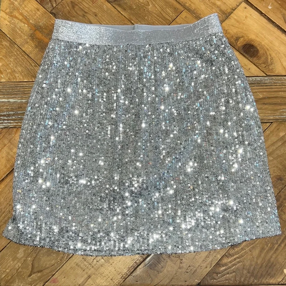 Justice Girls Sequins Skirt Skort Silver Sparkle Elastic Waist Kids Size L 12/14